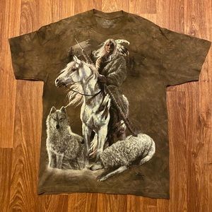 Vintage The Mountain Shirt America‎ Tribe Warrior Size Medium 90’s